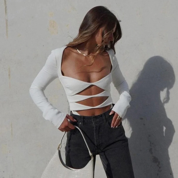 HOUSE OF CB 'Danica' White Cutout Bodysuit NWOT size‎ M